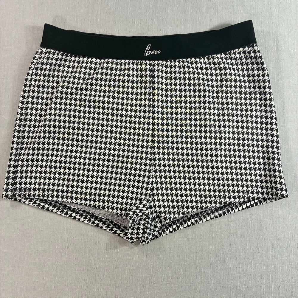 GSUWOO SO REAL Houndstooth Stretch Shorts Women’s XL Black White Pull On